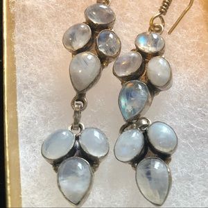 NWT Gorgeous Dangling Earrings! White Moonstones, set in .925 Sterling Silver